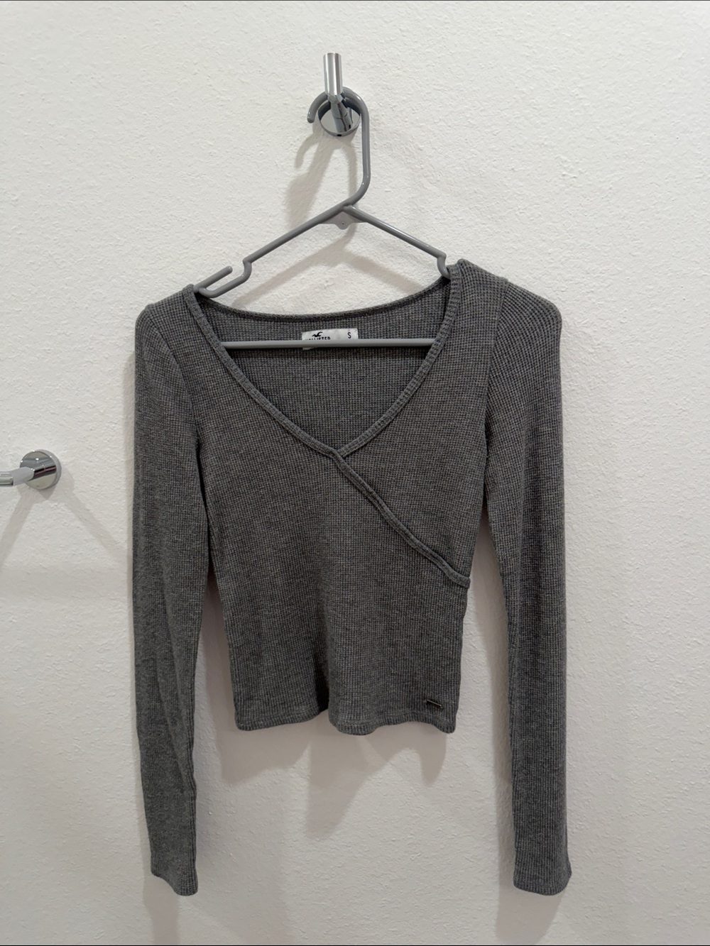 Fitted Gray Wrap-Style  Top - Women